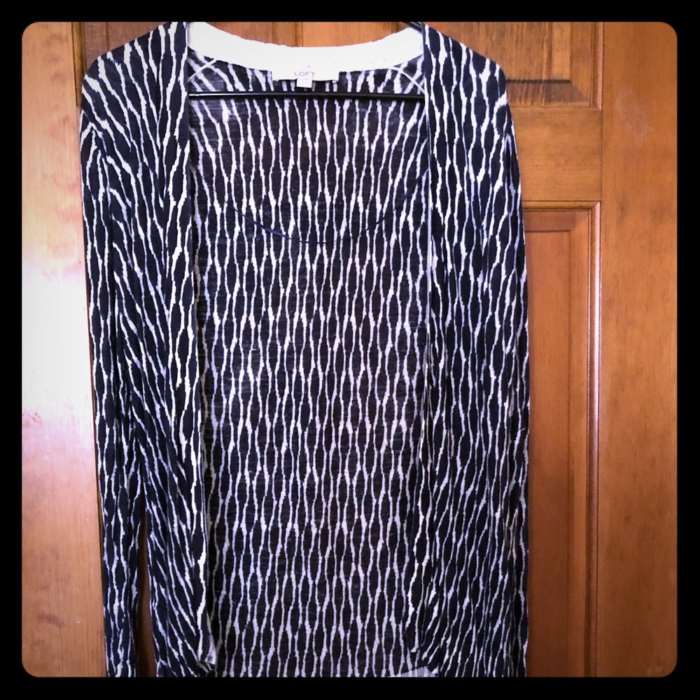 Loft Open front sweater M -  navy and white